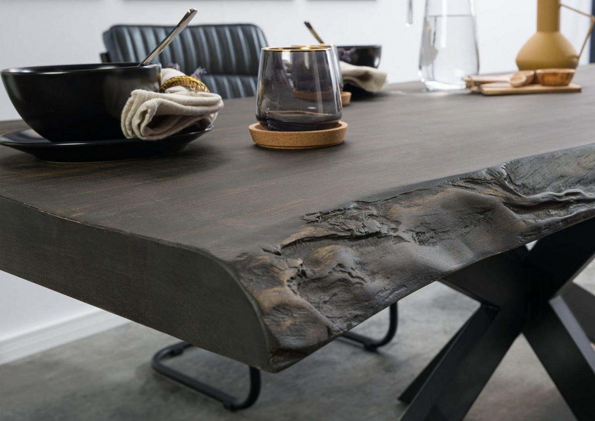 BAUMTISCH Mango 200x100x77 grau lackiert / Kreuzgestell anthrazit glänzend FREEFORM 5 - Grau, Holz (200/100/77cm) - Massivmoebel24