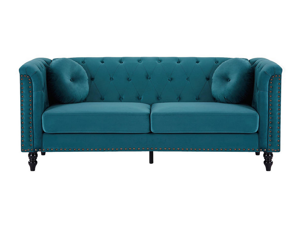 SOFA 3-Sitzer - Samt - Grünblau - TURNER - Blau, Textil (190/79/77cm) - Vente-Unique