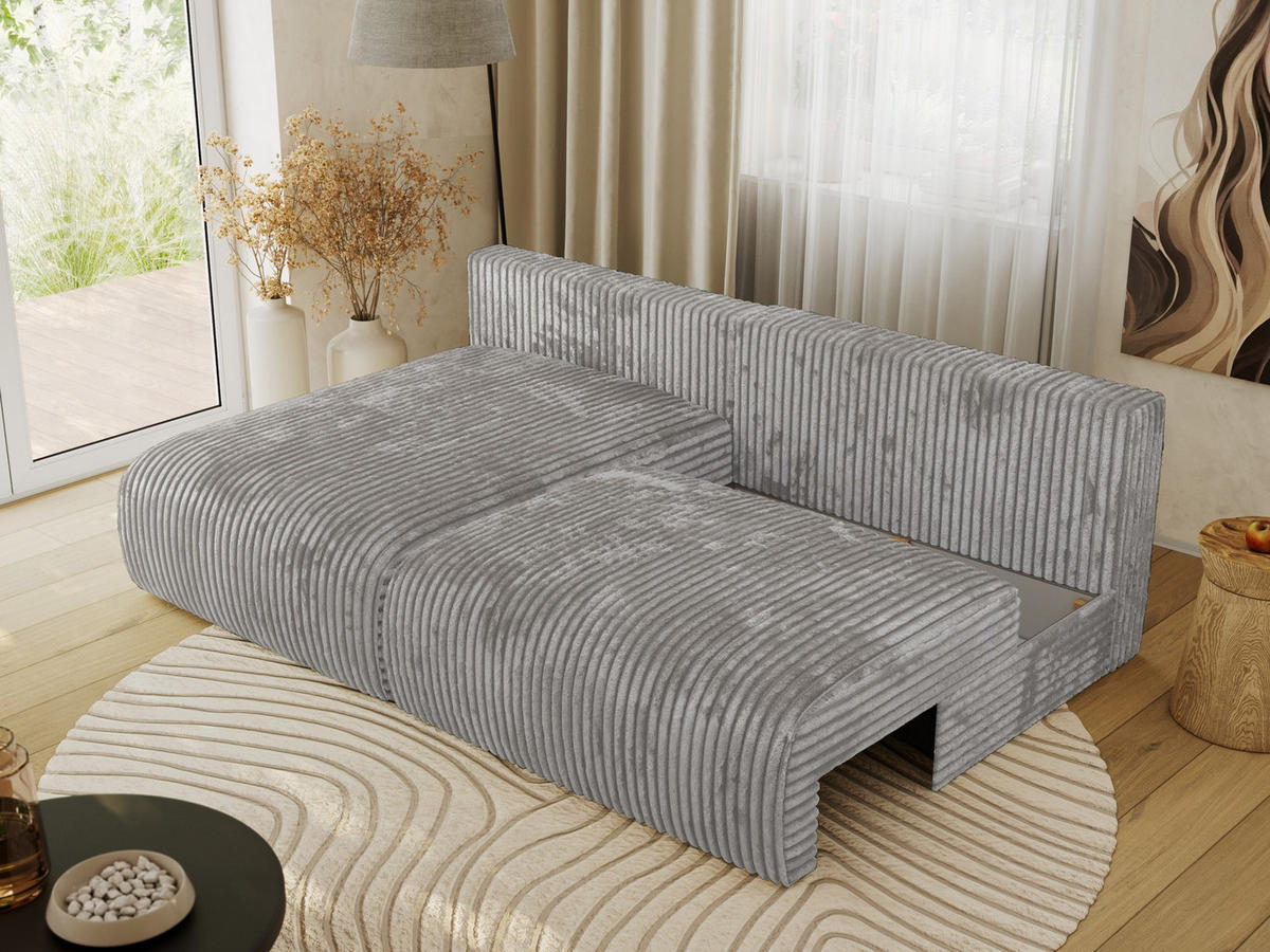 ECKSCHLAFSOFA VIVO L Grau Cord - links - Schwarz/Grau, Kunststoff/Textil (223/150cm) - MKS