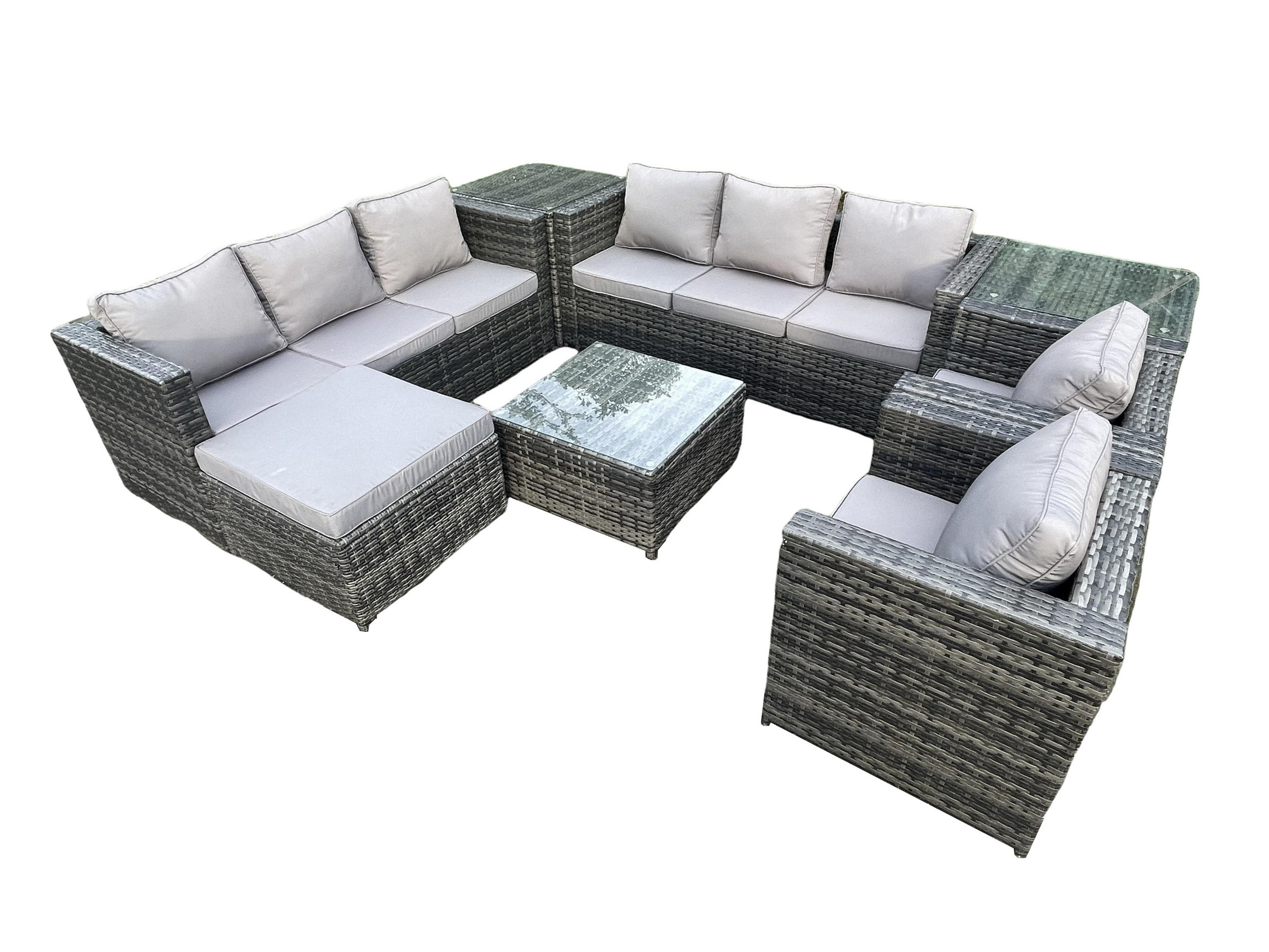 GARTENTISCHGRUPPE Polyrattan 9-Sitzer - Dunkelgrau, Metall - Fimous