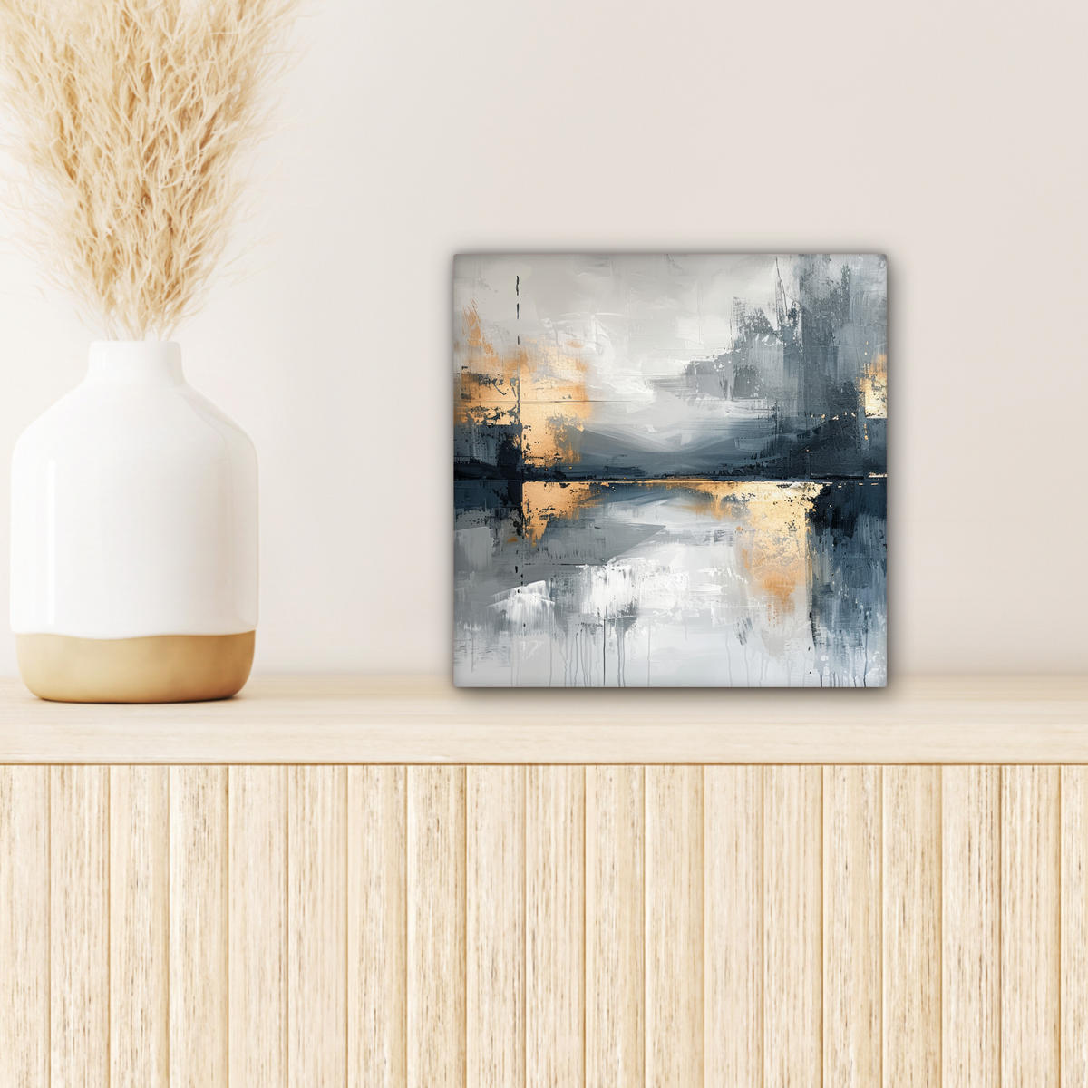 LEINWANDBILD Kunst - Grau - Gold - Abstrakt 20x20 cm - Dunkelgrau, Textil (20/20cm) - MuchoWow