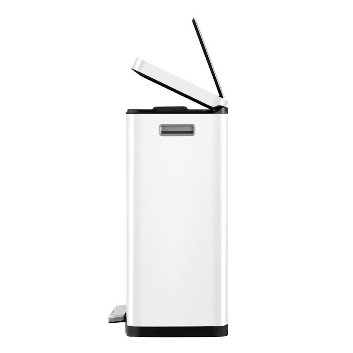 MÜLLEIMER Stilvoller Rechteckiger Mit Extra Breitem Pedal & Gedämpften Stay Open Deckel 63,7 x 36,2 x 29,7 cm 30 Liter Weiß - Weiß, Metall (36.2/63.7/29.7cm) - PROREGAL