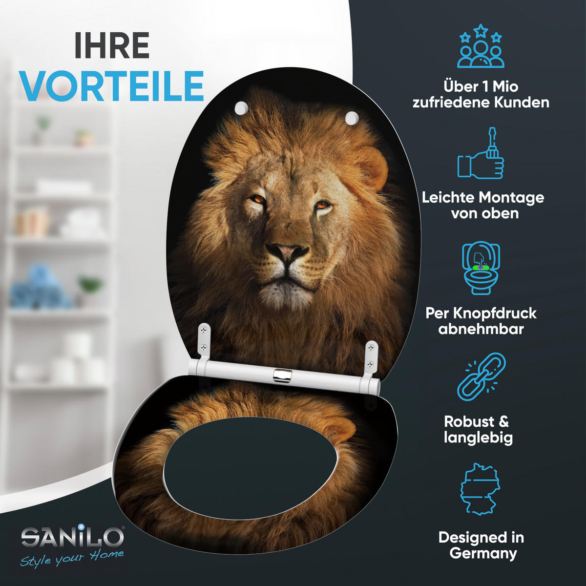 WC-SITZ mit Absenkautomatik Löwe - Braun, Holzwerkstoff (37.7/5.5/48cm) - Sanilo