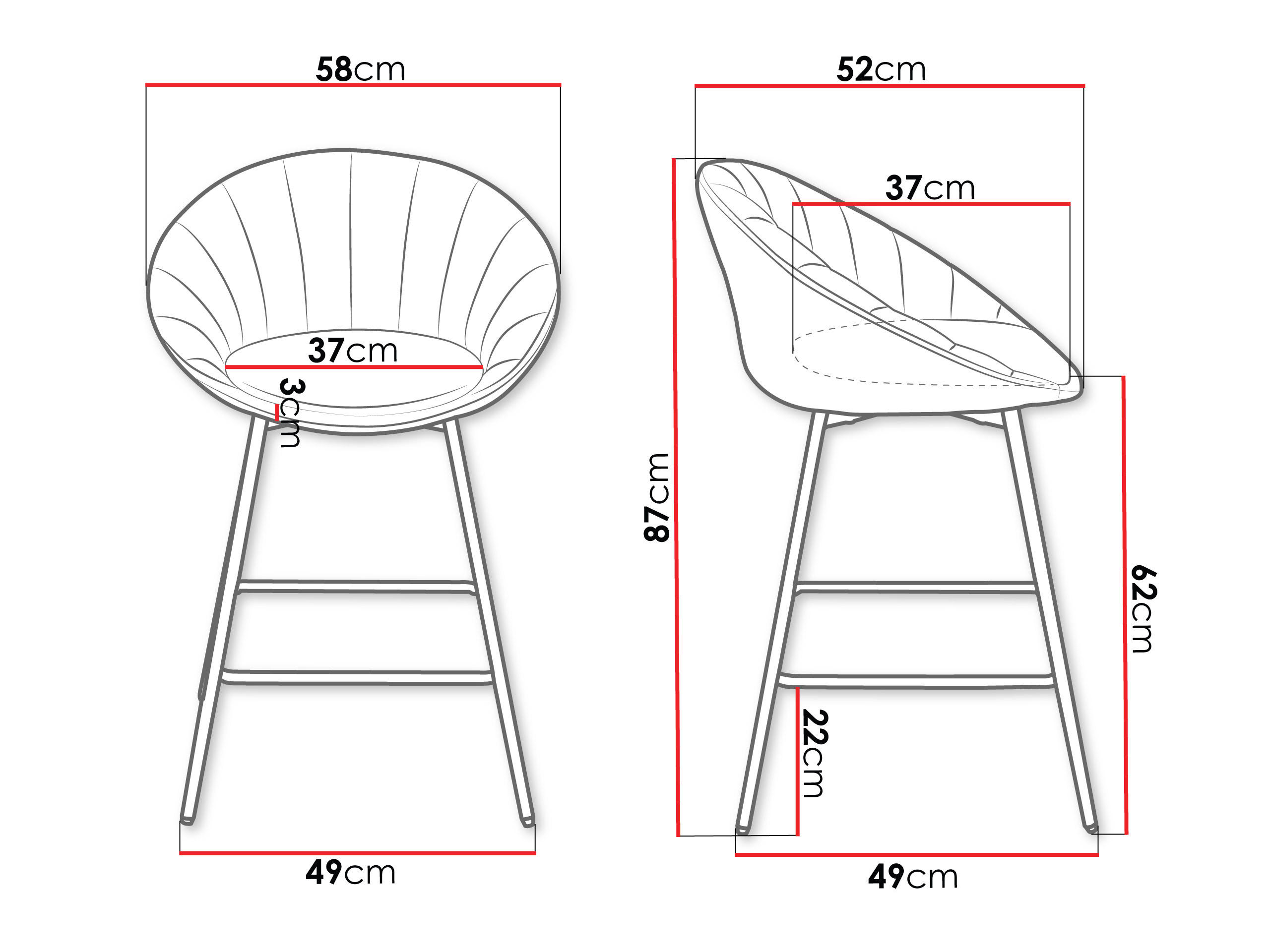 Thumbnail - Mirjan24 Barhocker-Set, Grau, Textil, 1-Sitzer, 58x87x52 cm, Esszimmer, Barmöbel, Barhocker