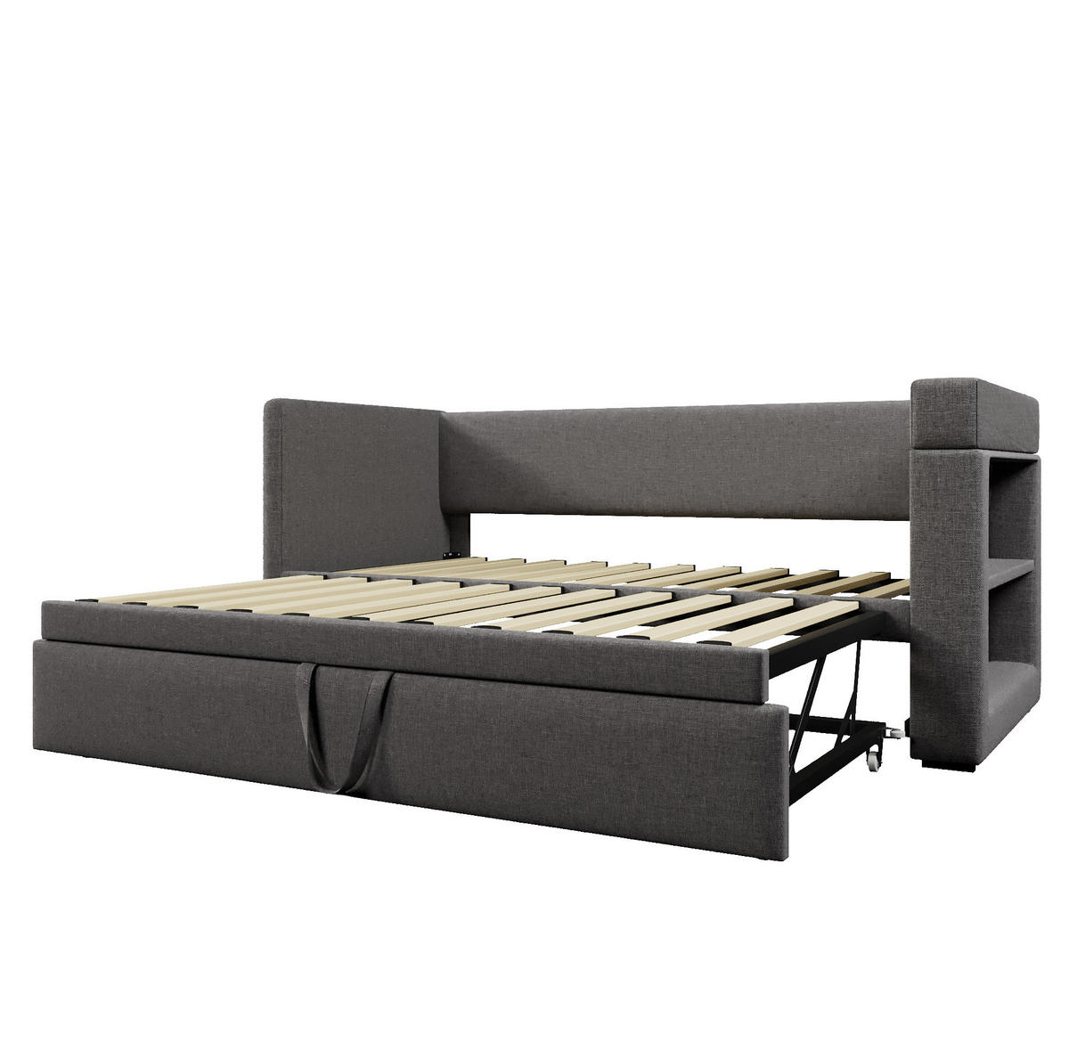 POLSTERBETT 90/190 cm Grau mit USB- und Type-C-Anschlüssen - Grau, Textil (90/190cm) - Flora Grace