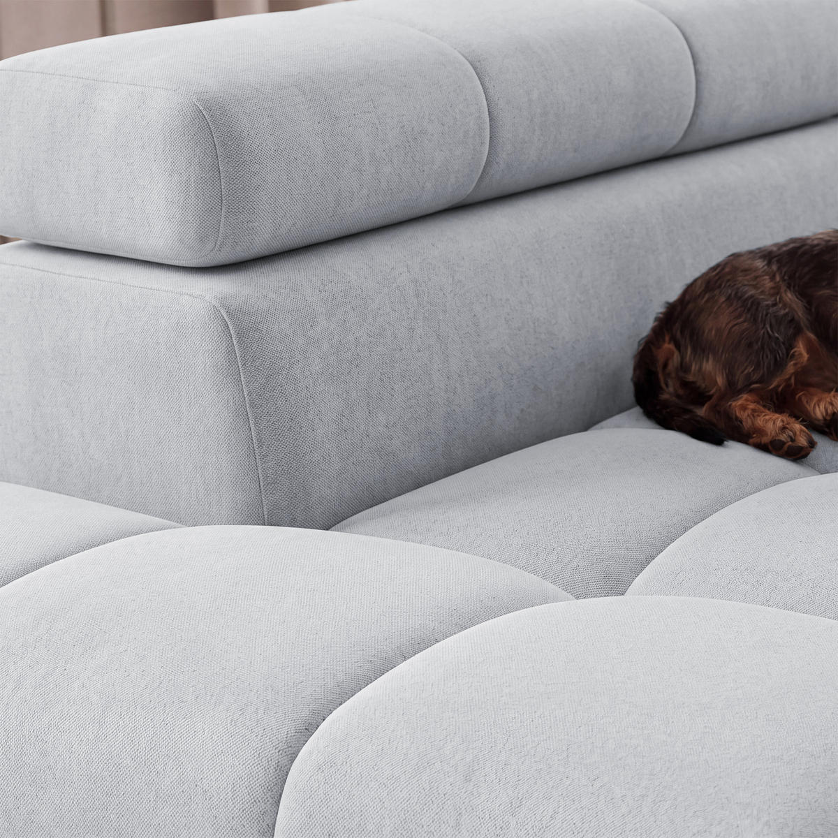 ECKSOFA PUDDING S Links mit Schlaffunktion 125x195 Velours Hellgrau - Hellgrau/Schwarz, Holz/Textil (177/275cm) - Muffo