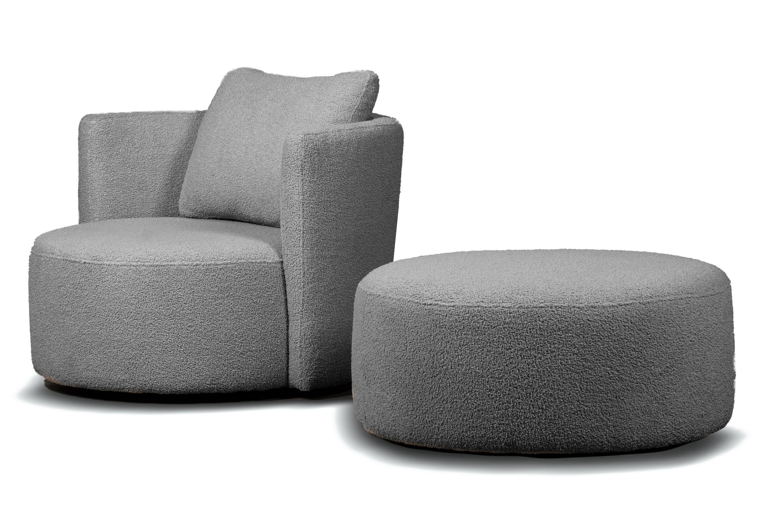 DREHSESSEL-SET RAGGI inkl. Sitzhocker, Boucle, dunkelgrau - Dunkelgrau, Textil (92/75/80cm) - KONSIMO®