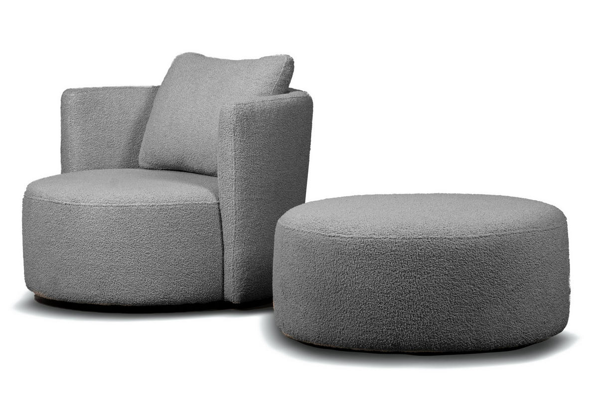 DREHSESSEL-SET RAGGI inkl. Sitzhocker, Boucle, dunkelgrau - Dunkelgrau, Textil (92/75/80cm) - KONSIMO®