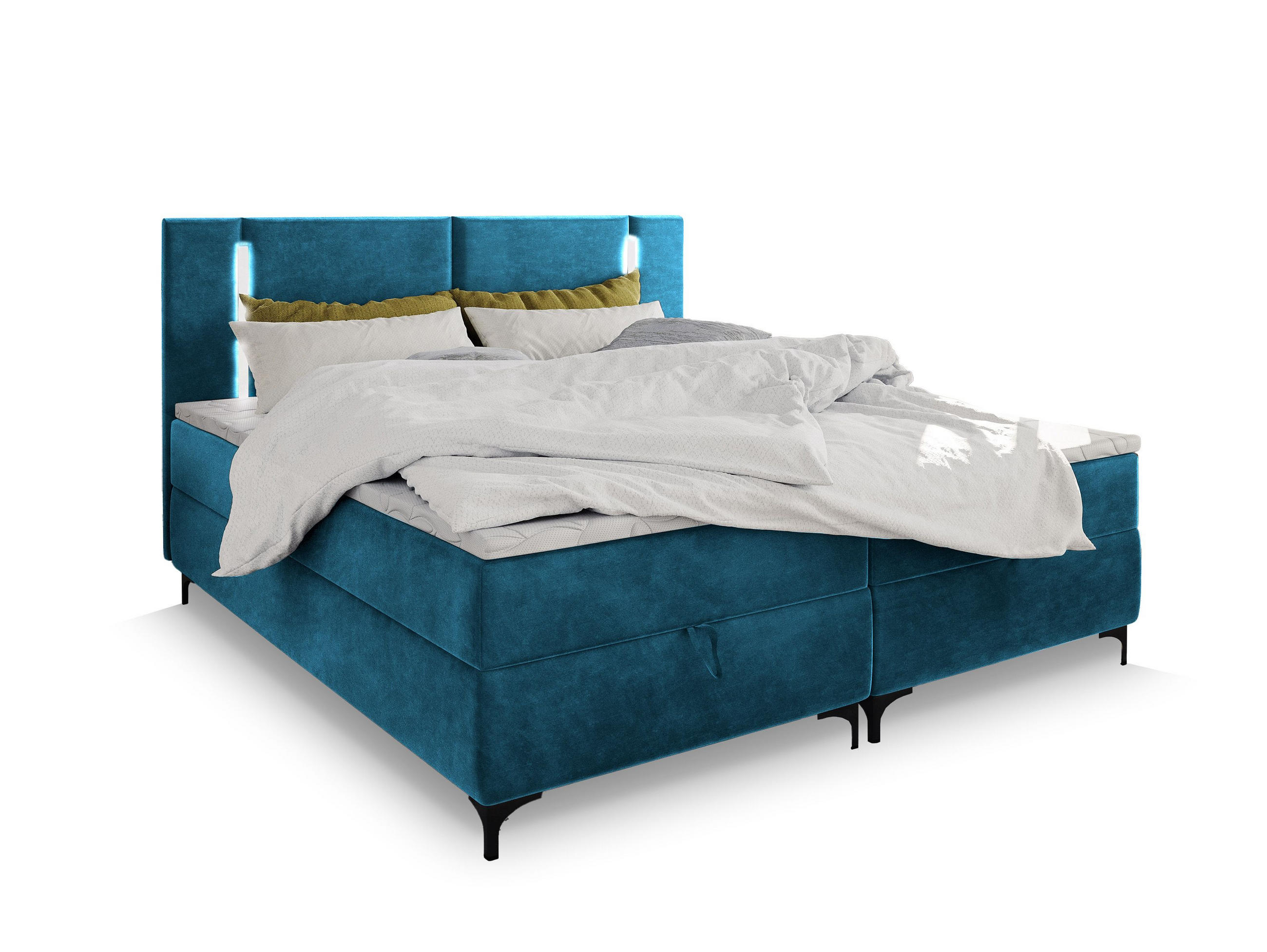 BOXBETT ALBA 160x200 cm mit Matratze und Topper - Blau - Blau, Holz (160/200cm) - MASSENO