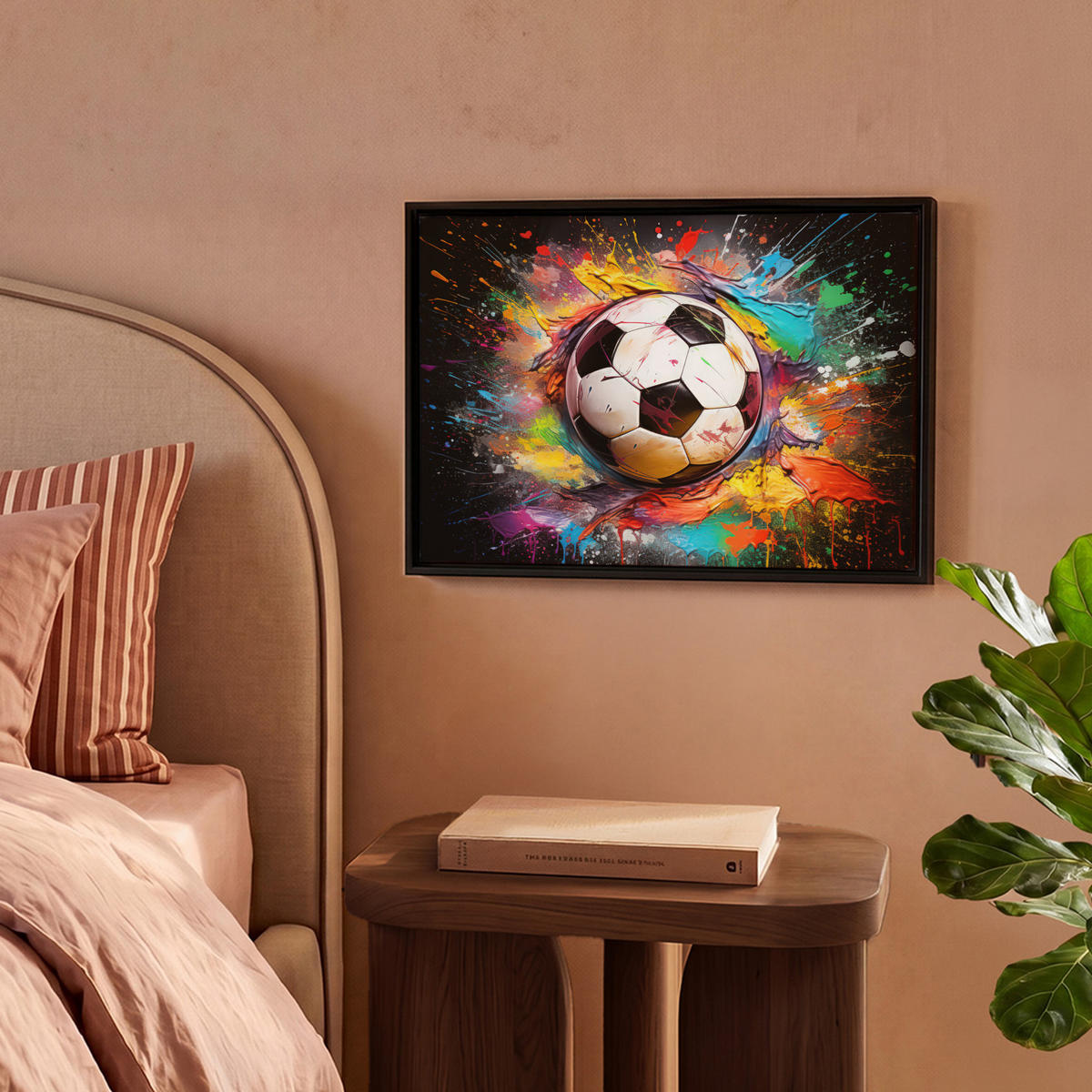 LEINWAND Bilder mit Rahmen - Fußball - Farbe - Farben - Schwarz - Weiß - 40x30 - Weiß, Textil (40/30cm) - MuchoWow