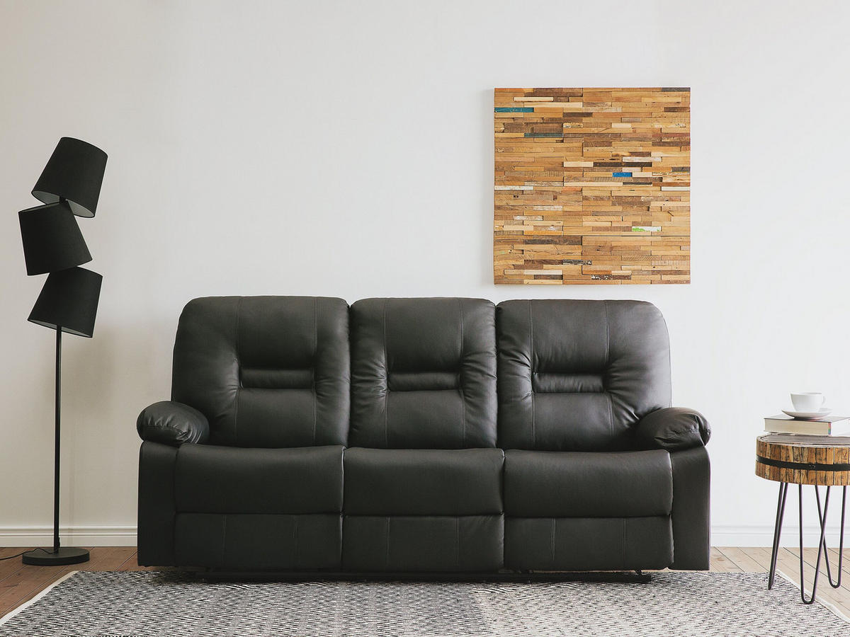 3-SITZER-SOFA Kunstleder Schwarz Bergen - Schwarz, Kunststoff/Textil (204/101/73cm) - Beliani