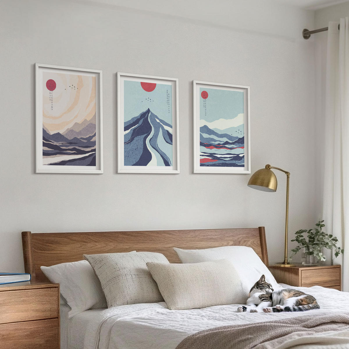 WANDBILDER 3er-Set - 40x60 cm Weißer Rahmen - Abstrakte japanische Berge - Weiß, Kunststoff (40/60cm) - ArtPrintCave