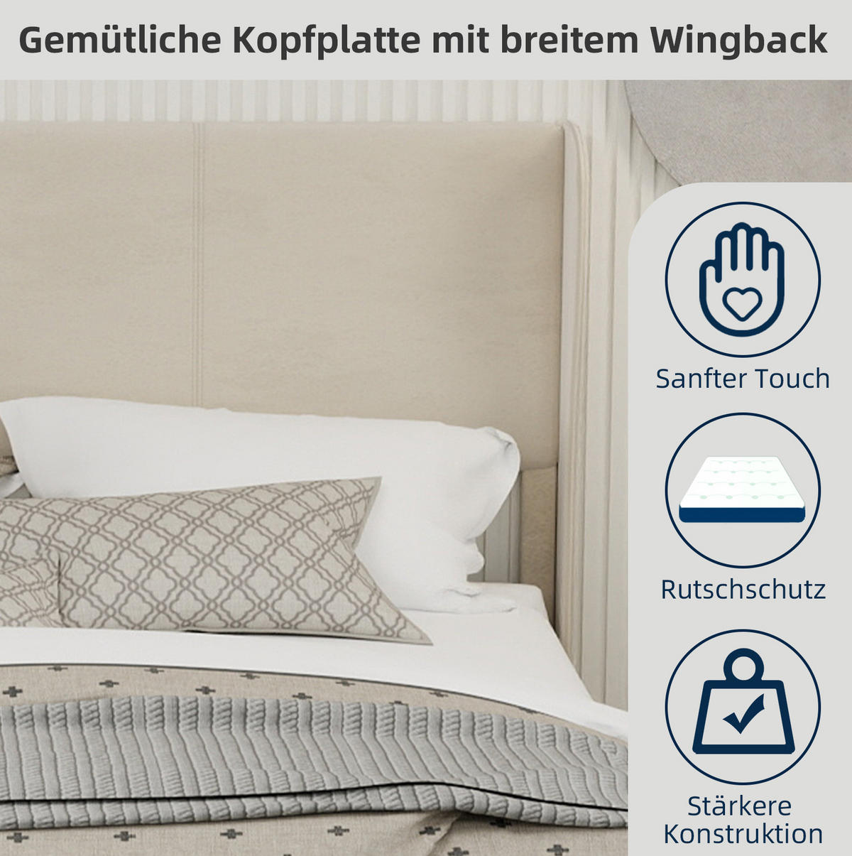 ČALÚNENÁ posteľ 160/200 cm béžová s mäkkým čelom z látky a kovu - béžová, textil (160/200cm) - OKWISH