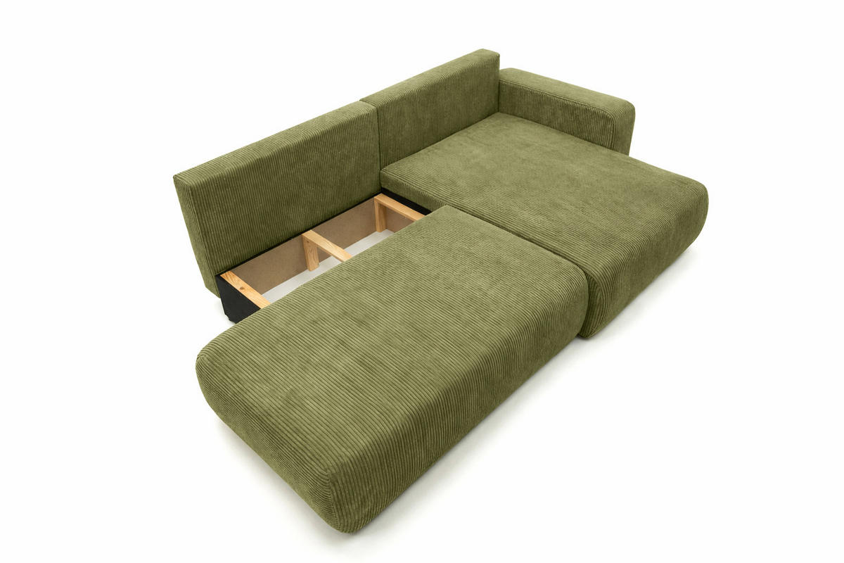 ECKSOFA Mit Schlaffunktion Und Bettkasten, Cordstoff Poso, Olive, Rechts, OPEN XL - Olivgrün, Holz (262/145cm) - Kaiser Möbel
