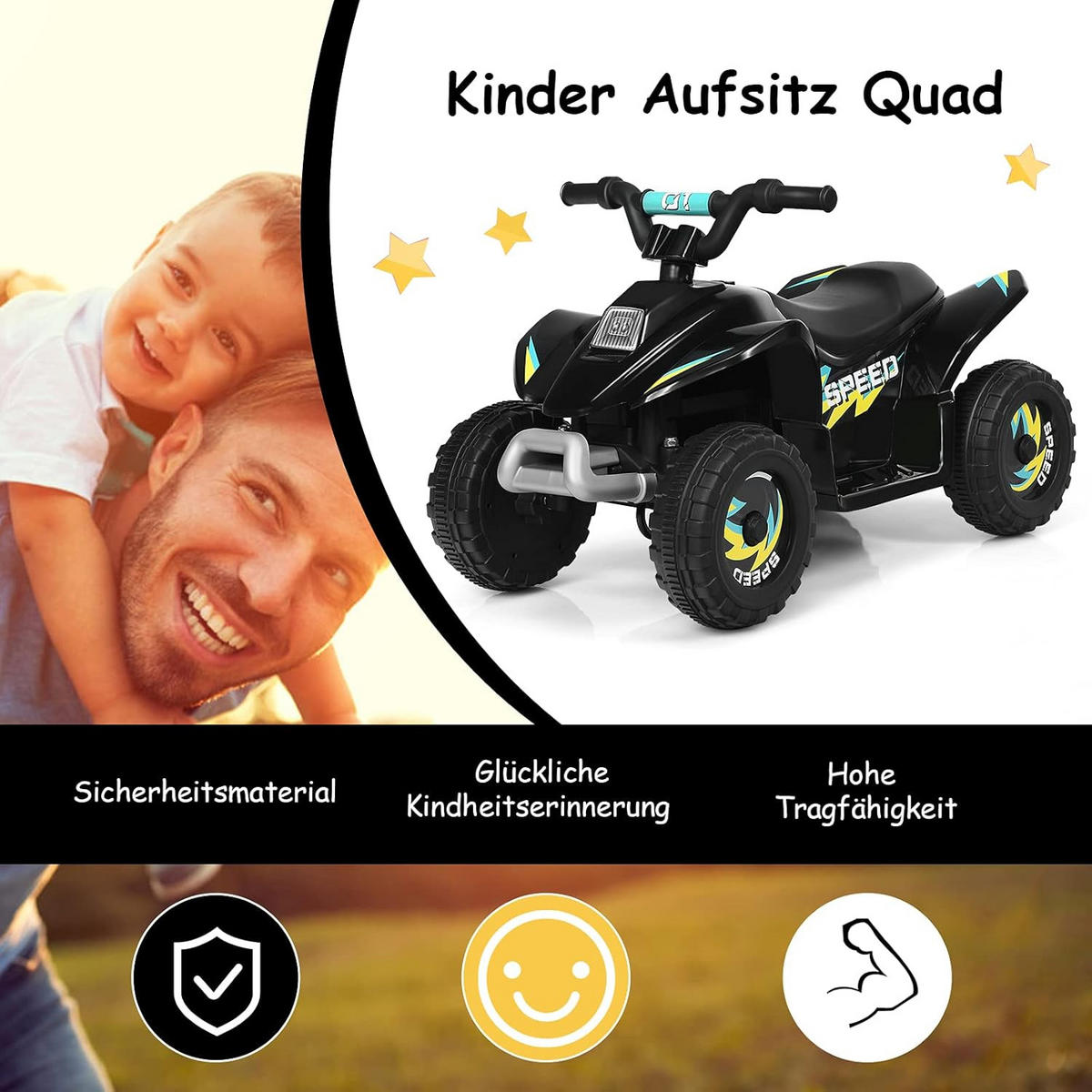 KINDERMOTORRAD 6V Elektro Kinderquad Schwarz - Schwarz, Kunststoff (40/44.5/73cm) - COSTWAY