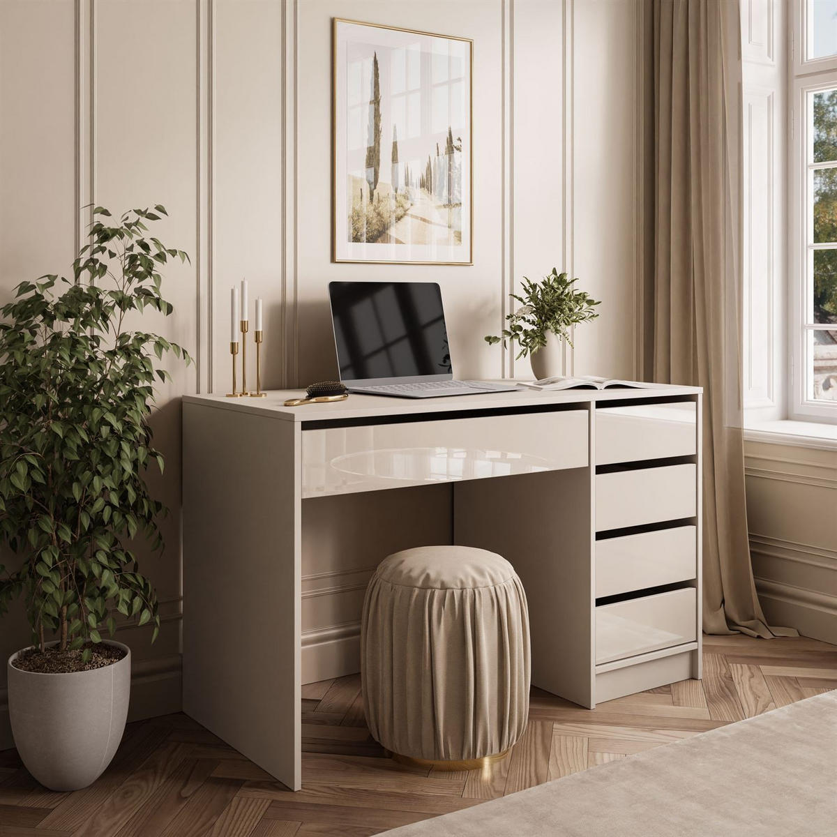 SCHREIBTISCH MADA GLOSS mit Schubladen - Kaschmir, Holzwerkstoff (55/120/75cm) - Lookway