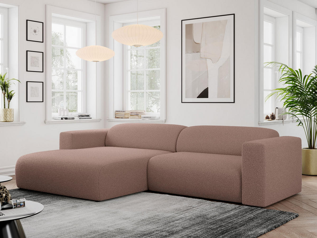 ECKSOFA PASADENA Rosa Bouclé - Links Seite - Schwarz/Rosa, Kunststoff/Textil (288/180cm) - MKS