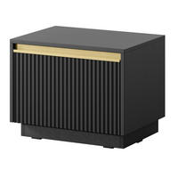 NACHTTISCH Loren in Schwarz mit Schublade und geriffelten Fronten - Goldfarben/Schwarz, Holzwerkstoff/Kunststoff (54/42/39cm) - Ravio