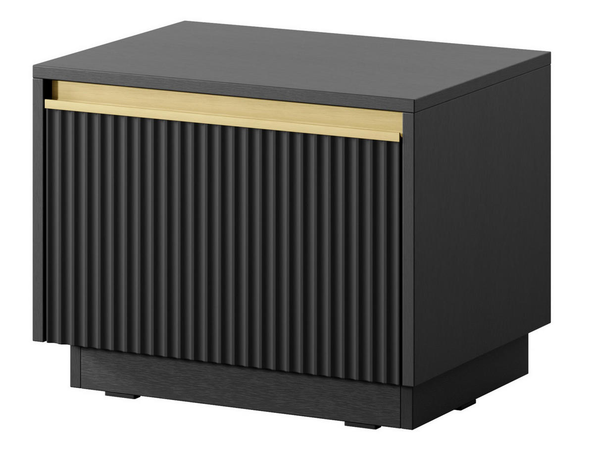 NACHTTISCH Loren in Schwarz mit Schublade und geriffelten Fronten - Goldfarben/Schwarz, Holzwerkstoff/Kunststoff (54/42/39cm) - Ravio