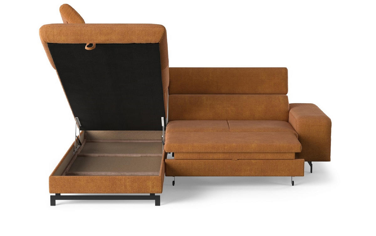 ECKSOFA mit Schlaffunktion und Bettkasten - Cognac/Schwarz, Kunststoff/Textil (262/215cm) - Cotta