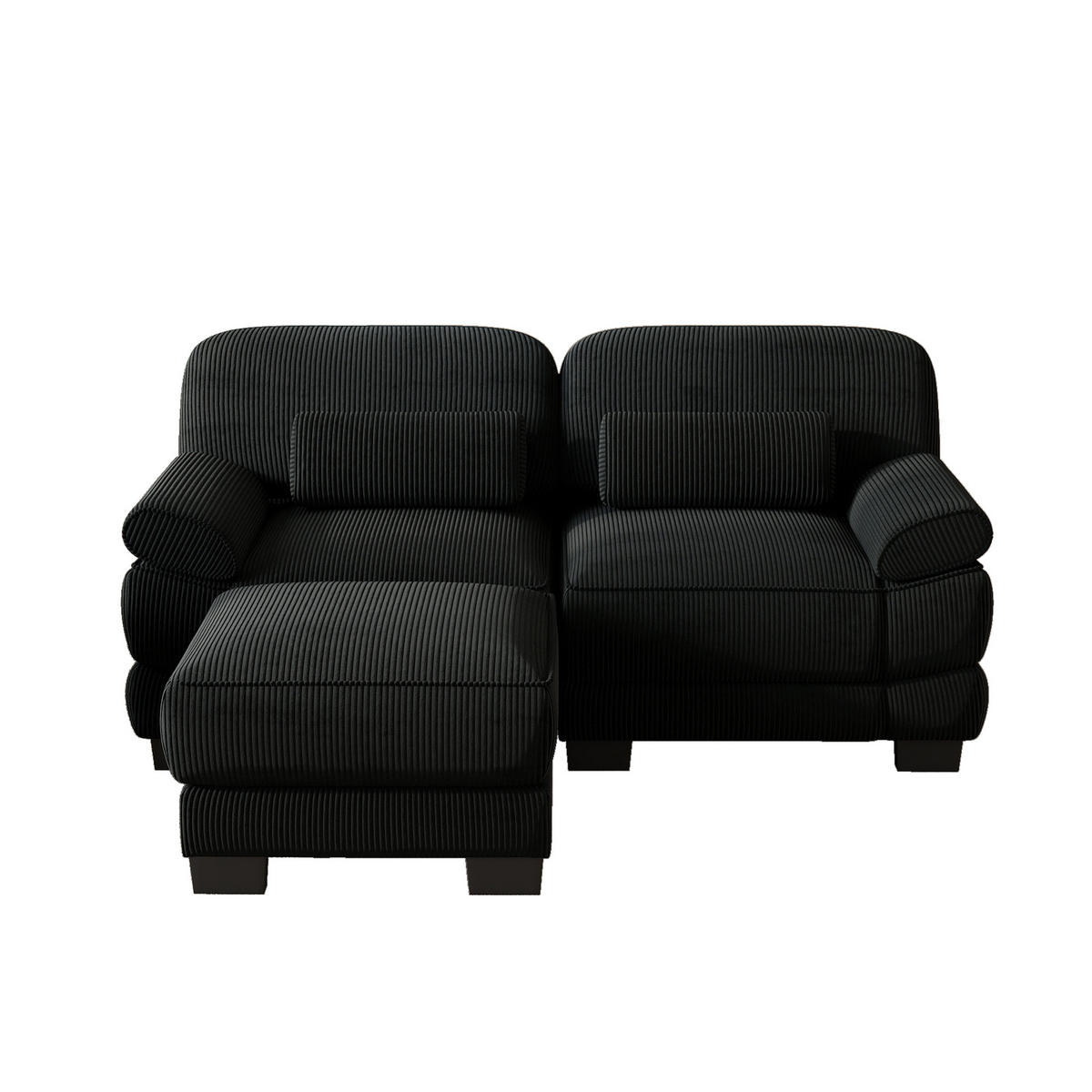 ECKSOFA 2-Sitzer L-Form mit Hocker, DE-42659, Schwarz - Schwarz, Holz (194/161cm) - ComfortXL