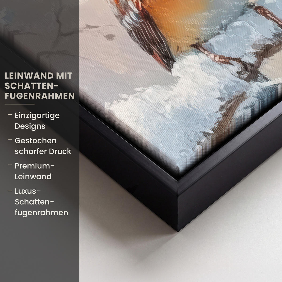 LEINWAND Bilder mit Rahmen - Vögel - Zweig - Winter - Schnee - 40x30 - Pastellblau, Textil (40/30cm) - MuchoWow