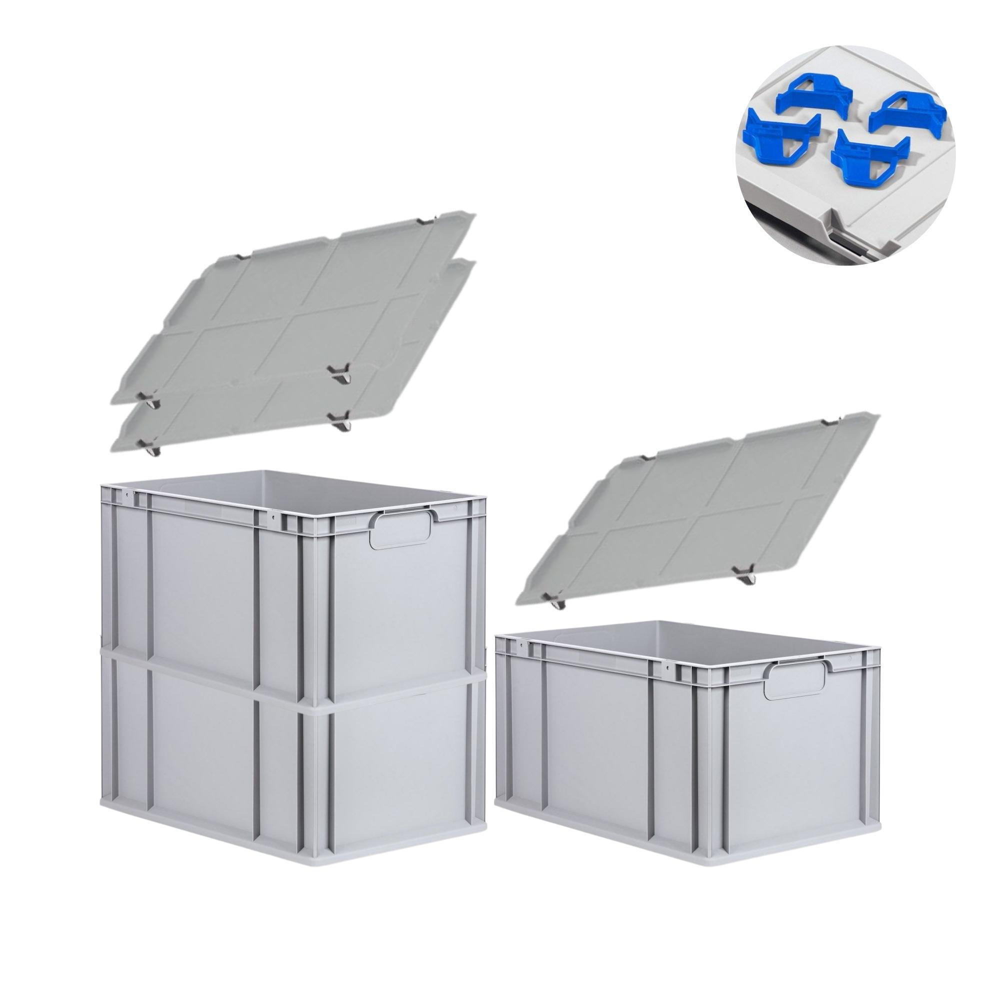 EUROBOX 3x Nextgen Economy Mit Auflagedeckel Grau/Blau Griffe Geschlossen 65 Liter - Blau, Kunststoff (40/32/60cm) - PROREGAL