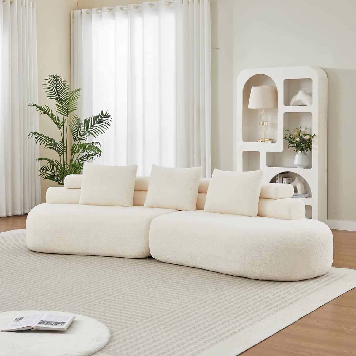 MODULSOFA 2-teilig geschwungen mit 3 Rückenkissen, DE-42897, Cremeweiß - Beige, Textil (306/67/103cm) - ComfortXL