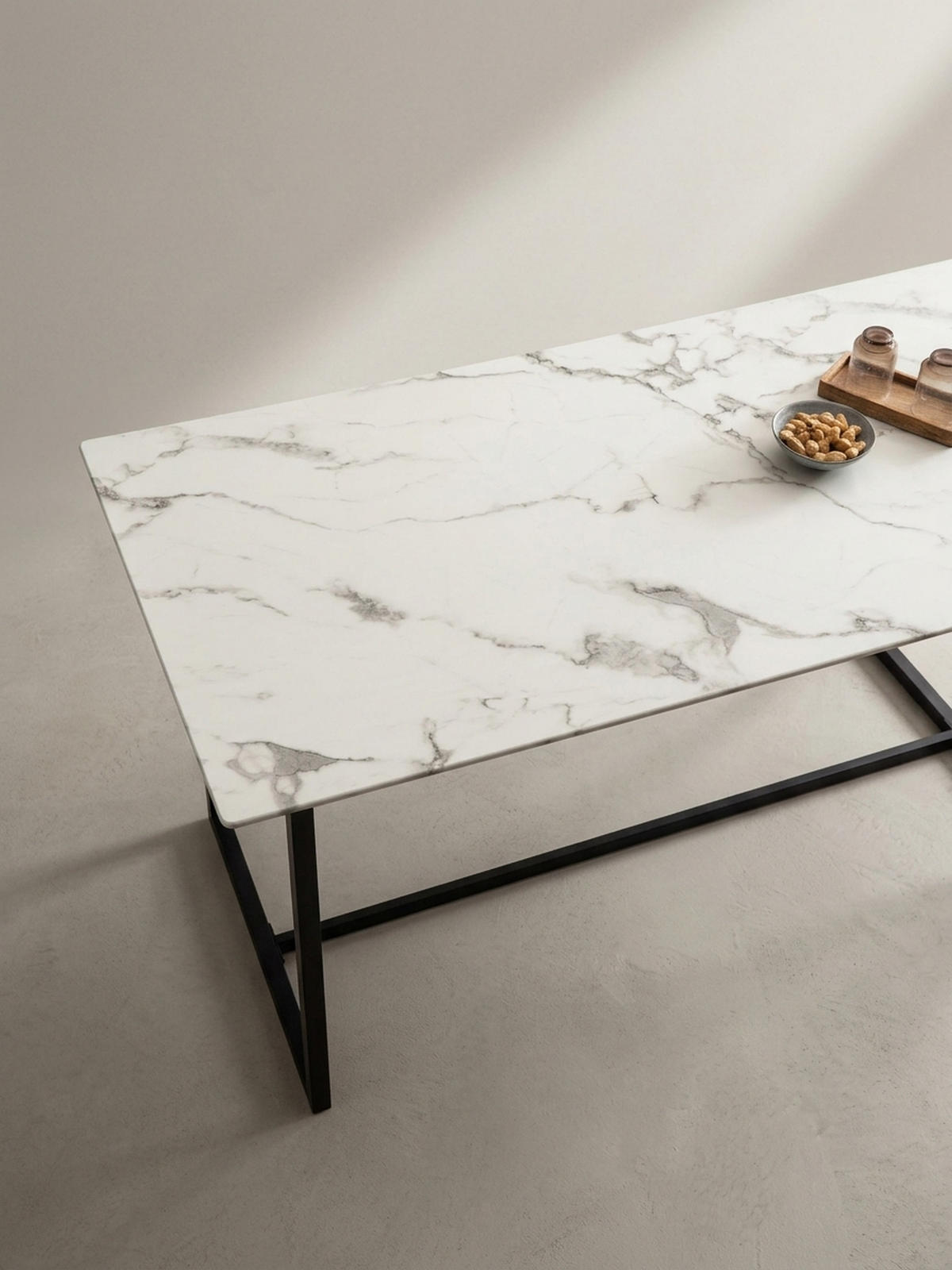 ESSTISCH Marmoroptik Metall Rechteckig Modern Klein, Weiß 120x60x76 cm - Schwarz/Weiß, Holzwerkstoff/Metall (60/120/76cm) - KADIMA DESIGN