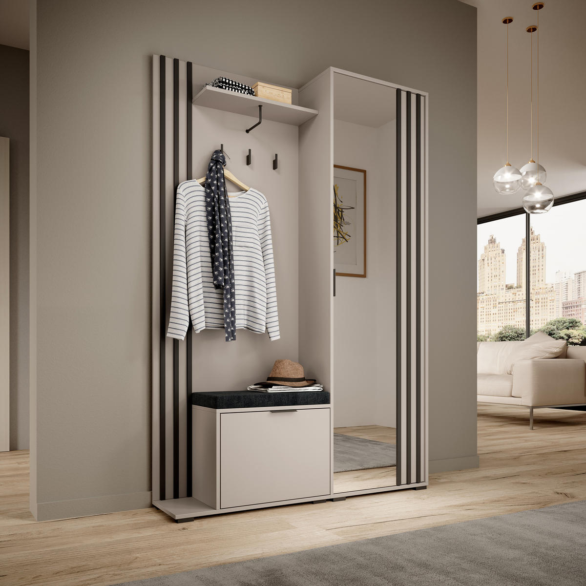 GARDEROBENSCHRANK NELIANA 131/192/40 cm Modern Garderobe-Set Kaschmir - Kaschmir, Holzwerkstoff (131/192/40cm) - MASSENO