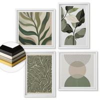 WANDBILDER 4er-Set - 50x50 cm & 40x60 cm Weißer Rahmen - Blätter geometrische Formen abstrakt - Weiß, Kunststoff (50/50cm) - ArtPrintCave