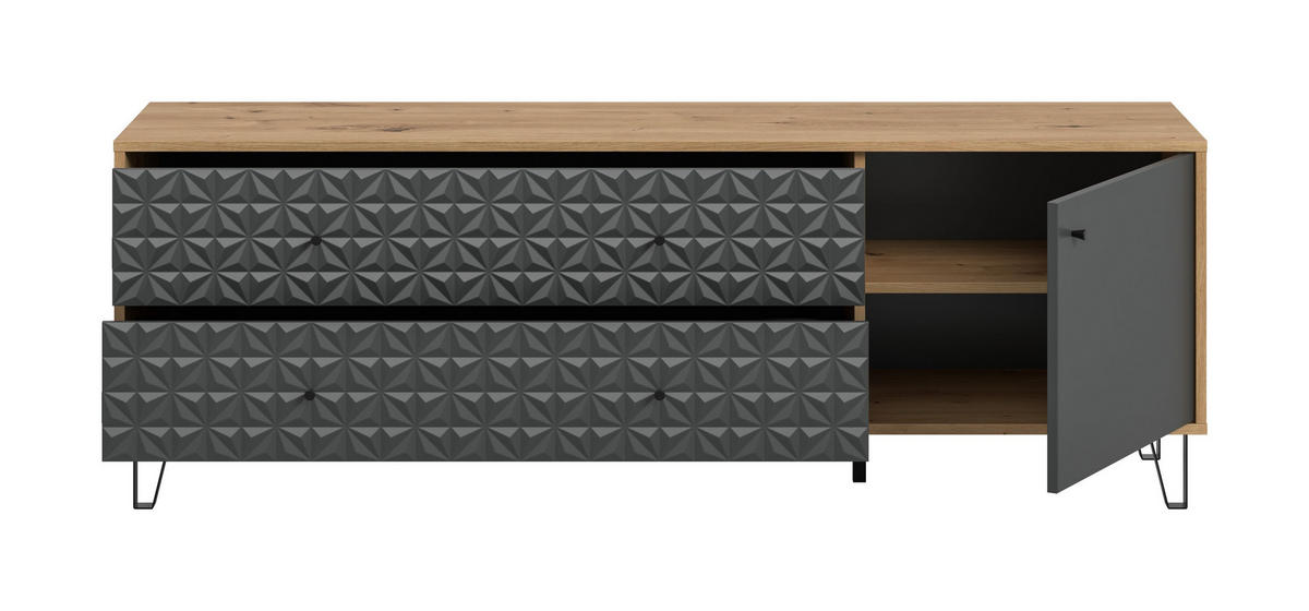 LOWBOARD Glint (B/H/T: ca. 164/56/40 cm) in Artisan Oak Nachbildung/anthrazit matt - Eichefarben, Holzwerkstoff (164/56/40cm)