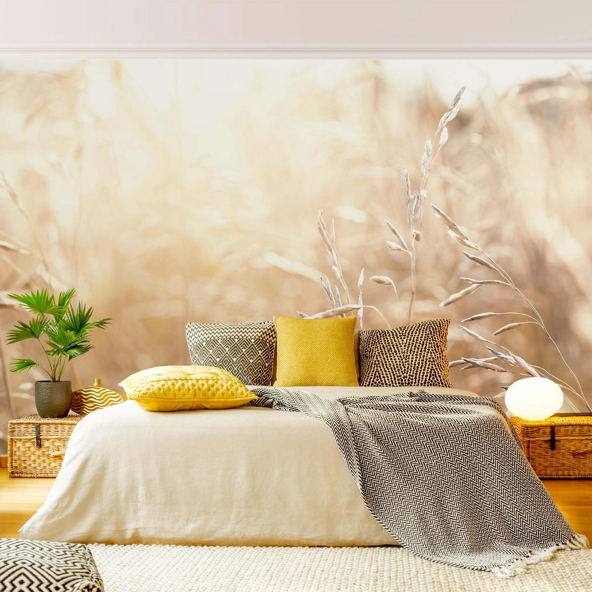 FOTOTAPETE Gräser im Sonnenschein 336/225 cm - Eichefarben, Papier (336/225cm) - Bilderwelten