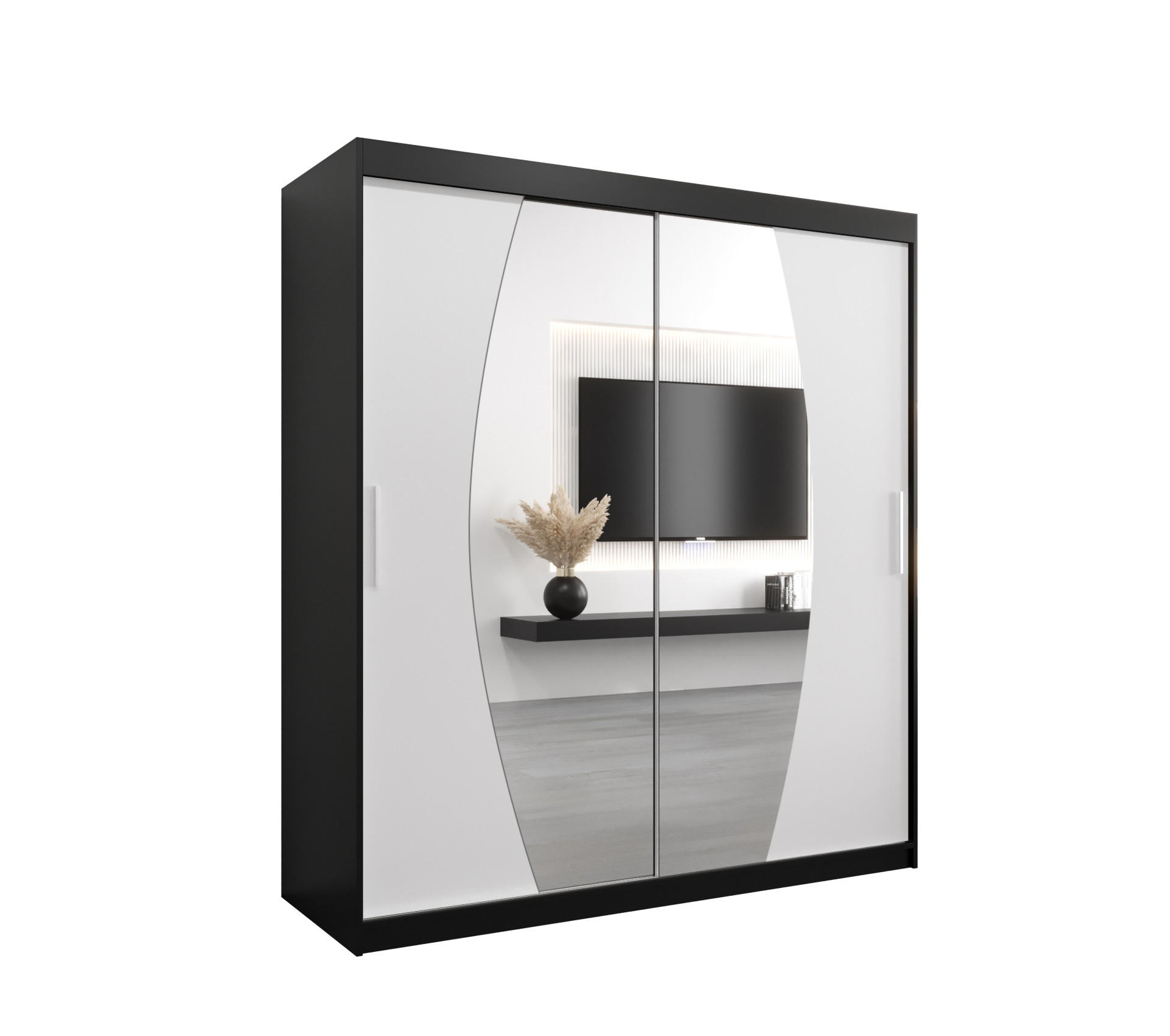 SCHWEBETÜRENSCHRANK 200/180/62 2-türig - Silberfarben/Schwarz, Holz/Kunststoff (180/200/62cm) - Abiks Möbel
