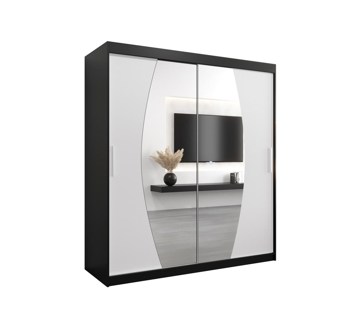 SCHWEBETÜRENSCHRANK 200/180/62 2-türig - Silberfarben/Schwarz, Holz/Kunststoff (180/200/62cm) - Abiks Möbel