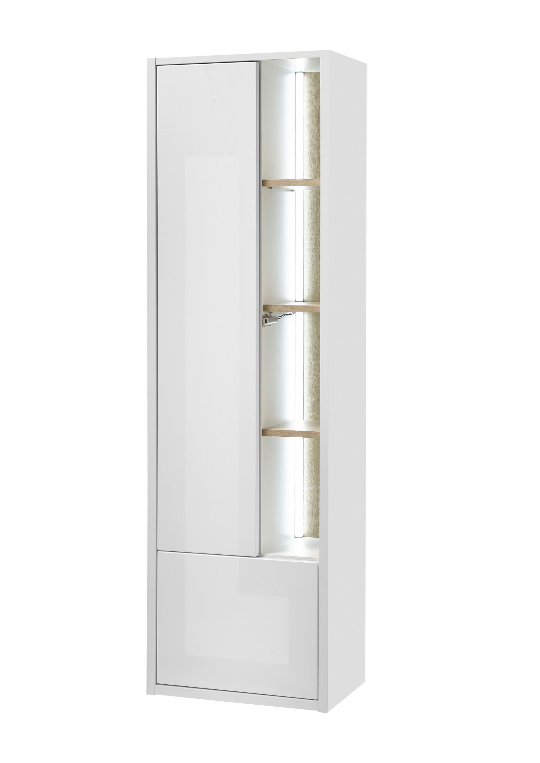 HOCHSCHRANK M20 Weiß Hochglanz & Eiche Dekor 45/150/30 cm - Weiß Hochglanz, Holzwerkstoff (45/150/30cm) - Livojo