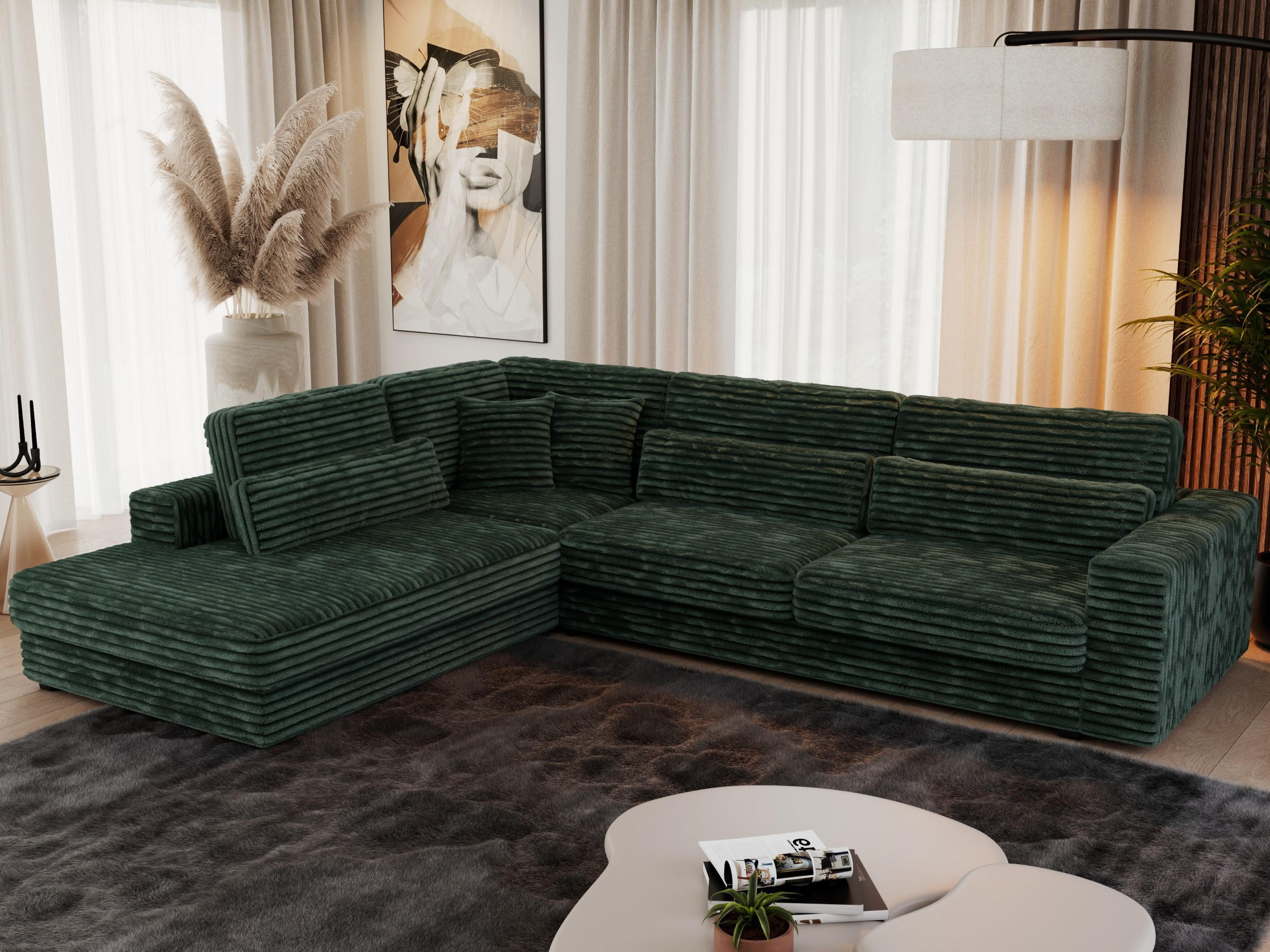 ECKSOFA Savona Grün breiter Cord - links - Schwarz/Grün, Kunststoff/Textil (316/249cm) - MKS
