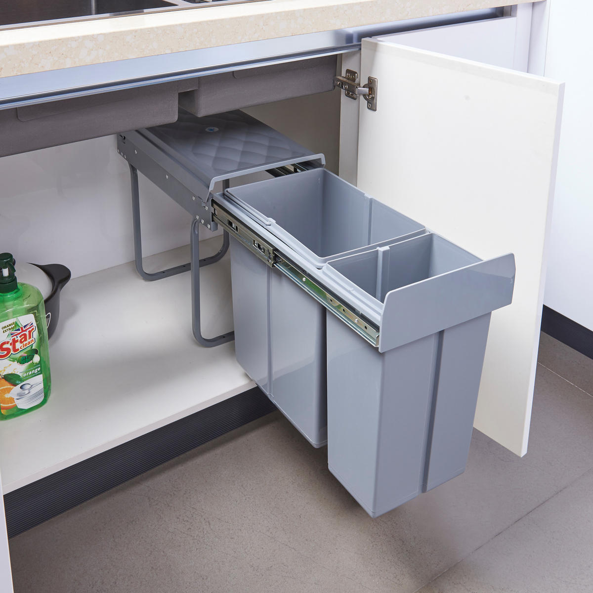 VESTAVĚNÝ KOŠ NA ODPAD Froland - šedá, kov/plast (48/42/26cm) - [en.casa]