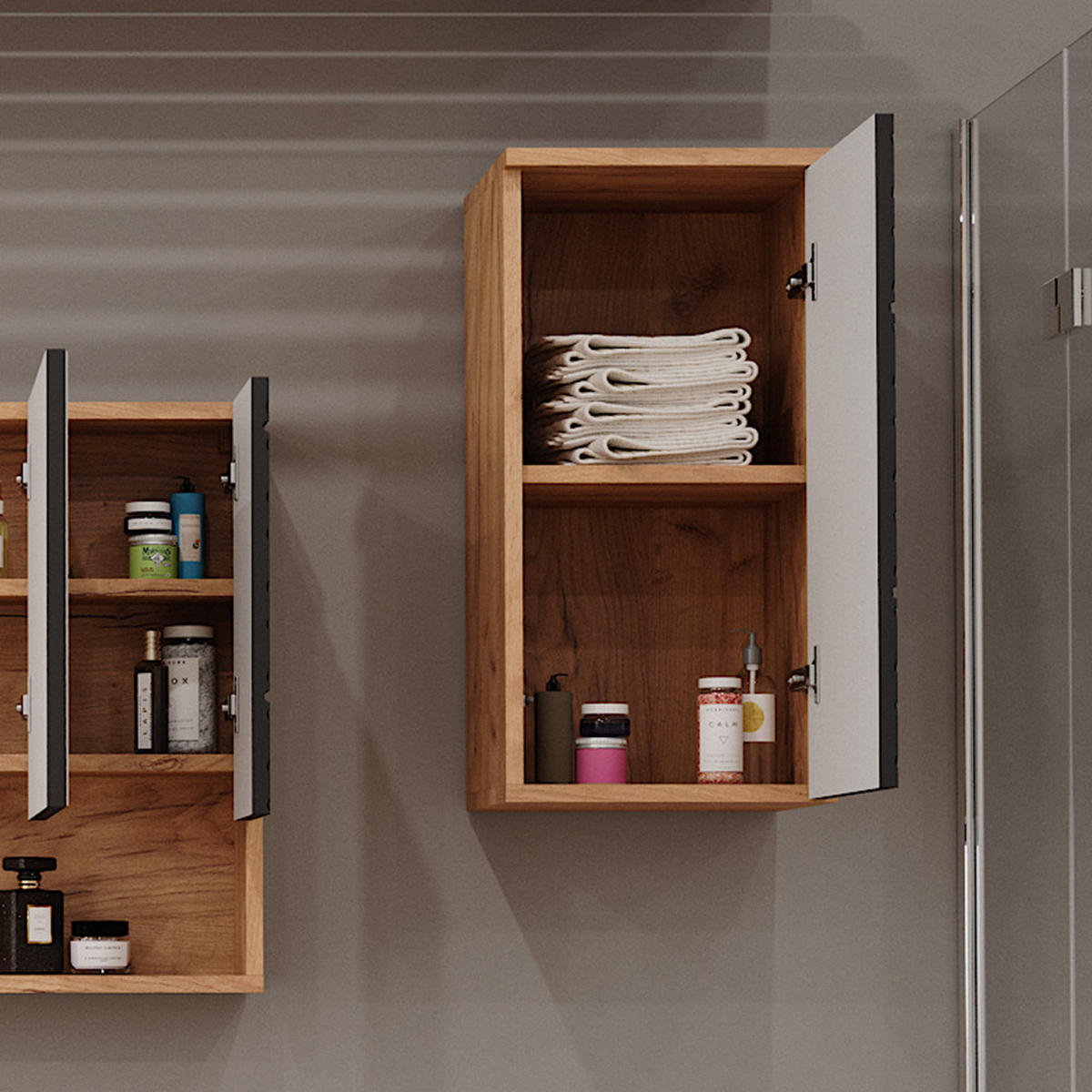 BADSCHRANK Irma Anthrazit gestreift 30 x 59 cm 2 Fächer, Badezimmer - Hellbraun/Dunkelgrau, Holzwerkstoff (30/59/24cm) - Vicco