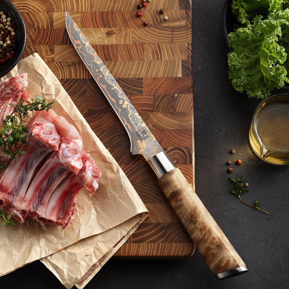 AUSBEINMESSER 18 cm - Ahornfarben, Holz/Metall (31cm) - Zayiko