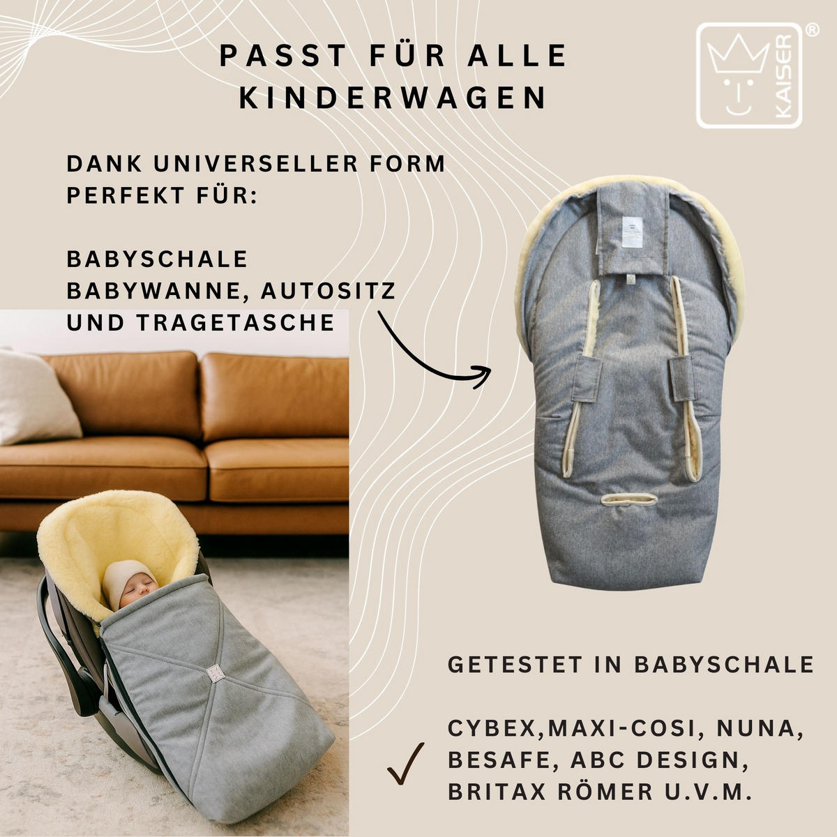 LAMMFELL-BABYSCHALENFUSSSACK Emmy, light grey melange - Grau, Fell (37/10/80cm) - Kaiserbaby