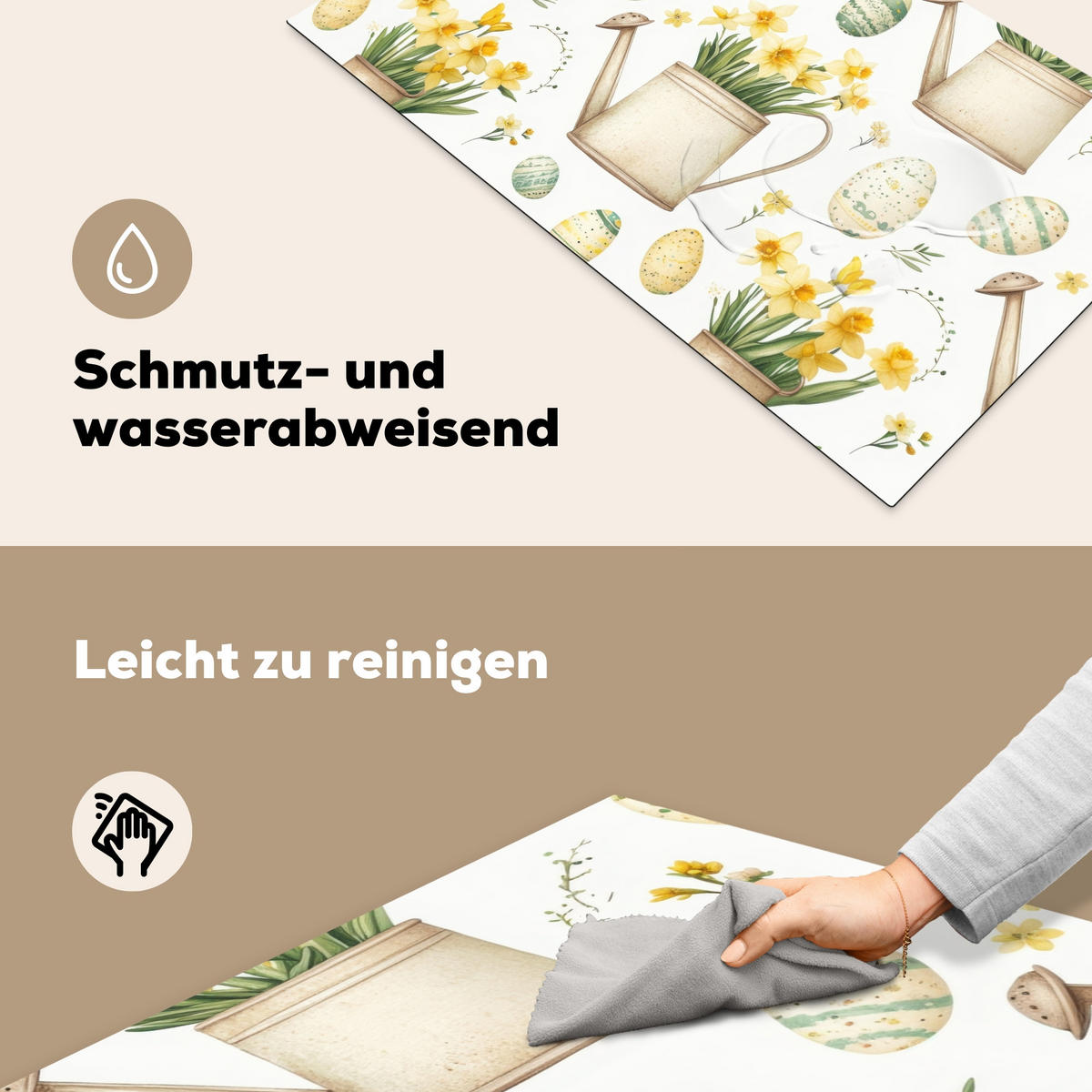 HERDABDECKPLATTE Gießkanne - Blumen - Eier Induktionsschutz 91.6x52.7 cm - Weiß, Kunststoff (91.6/52.7/0.2cm) - MuchoWow