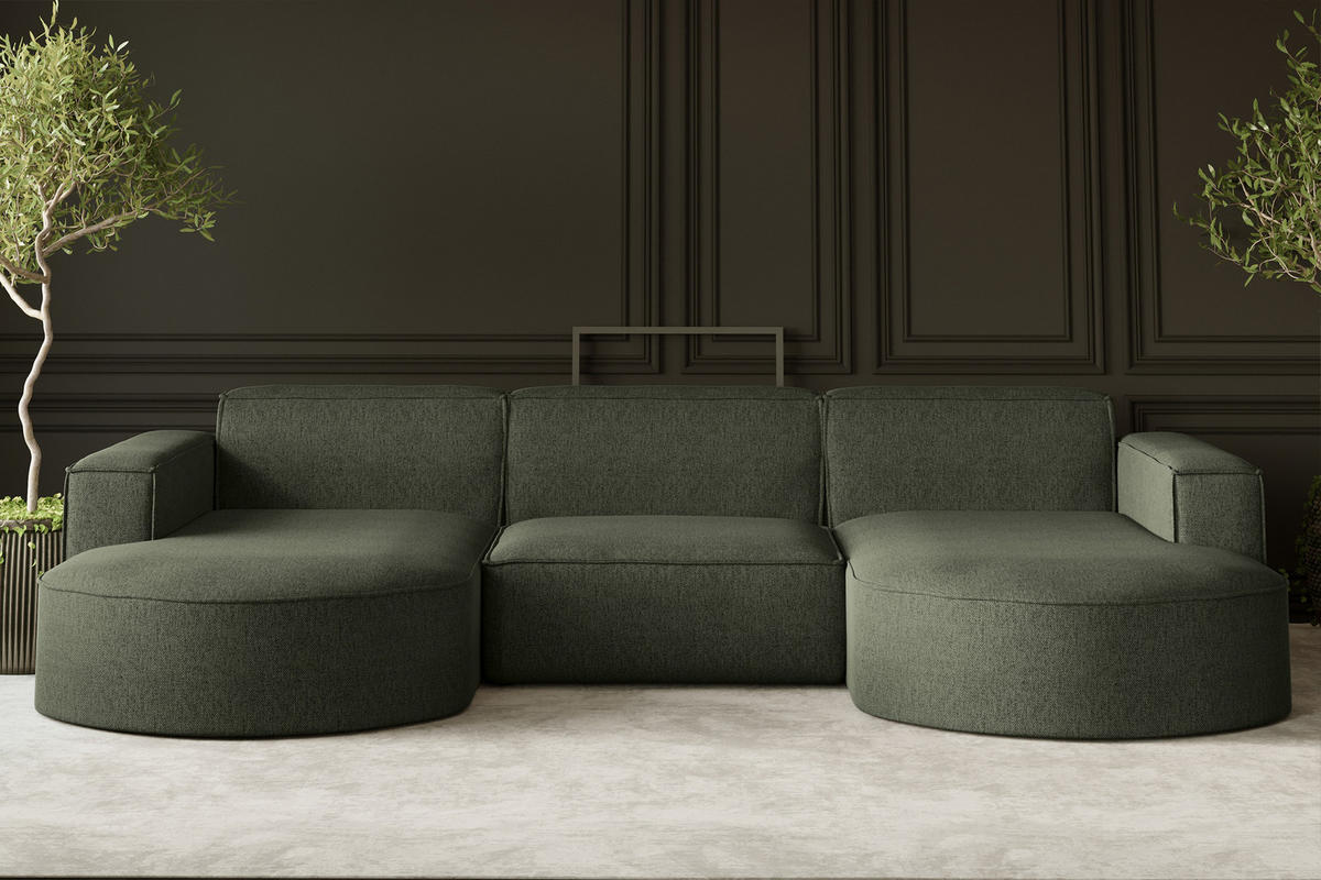 ECKSOFA U-Form MODENA STUDIO Stoff Verita Dunkelgrun - Dunkelgrün, Holz (165/299cm) - Kaiser Möbel