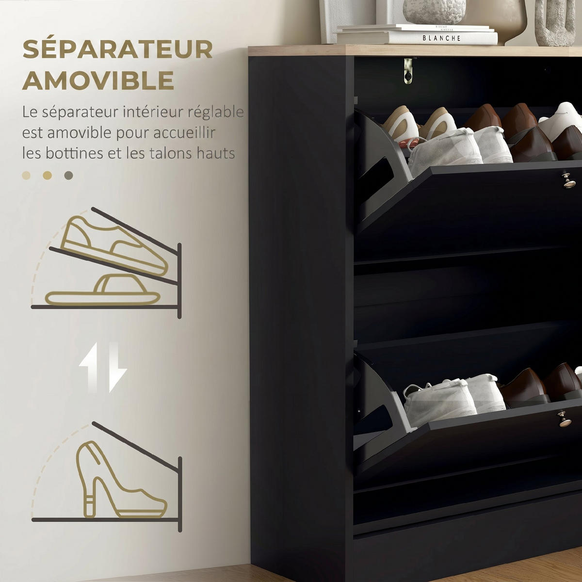 SCHUHSCHRANK Schwarz Holzwerkstoff klappbar mit Fächern 1 Stück - Schwarz, Holzwerkstoff (60/80/23.5cm) - PANGIVO