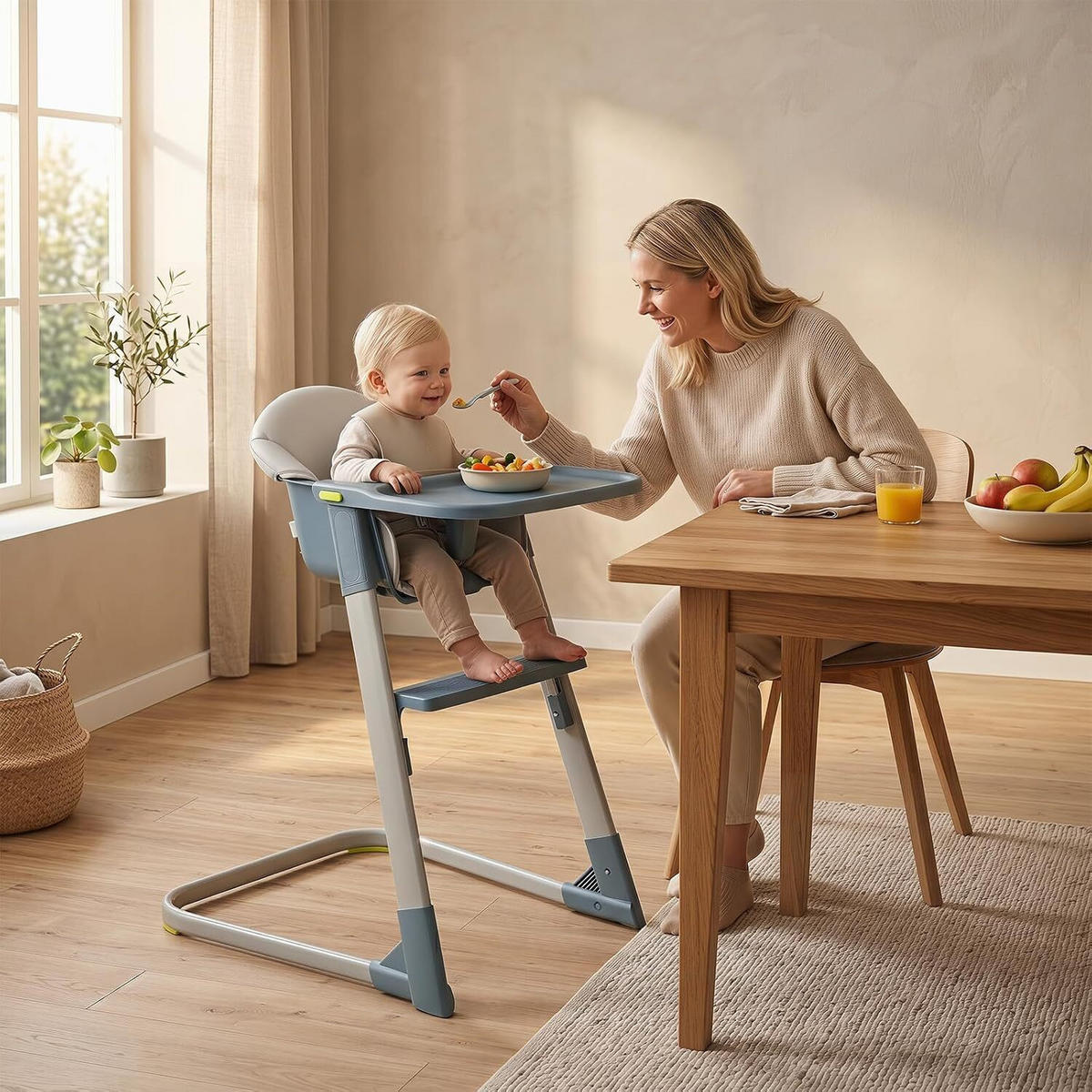BABYHOCHSTUHL mit abnehmbarem Tablett & Sitzkissen grau - Grau, Metall (62/86/58cm) - COSTWAY