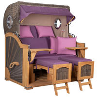 STRANDKORB Düne Grande Bullauge Teak PE Grey Dessin 590 - Violett/Lila, Metall (142/170/95cm) - Mr. Deko