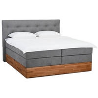 BOXSPRINGBETT MARBO 180x200 Hellgrau H2 und H3 mit Bettkasten 7-Zonen Taschenfederkern Matratze inkl. Visco Topper und Eiche - Hellgrau, Textil (180/200cm) - Belanoti