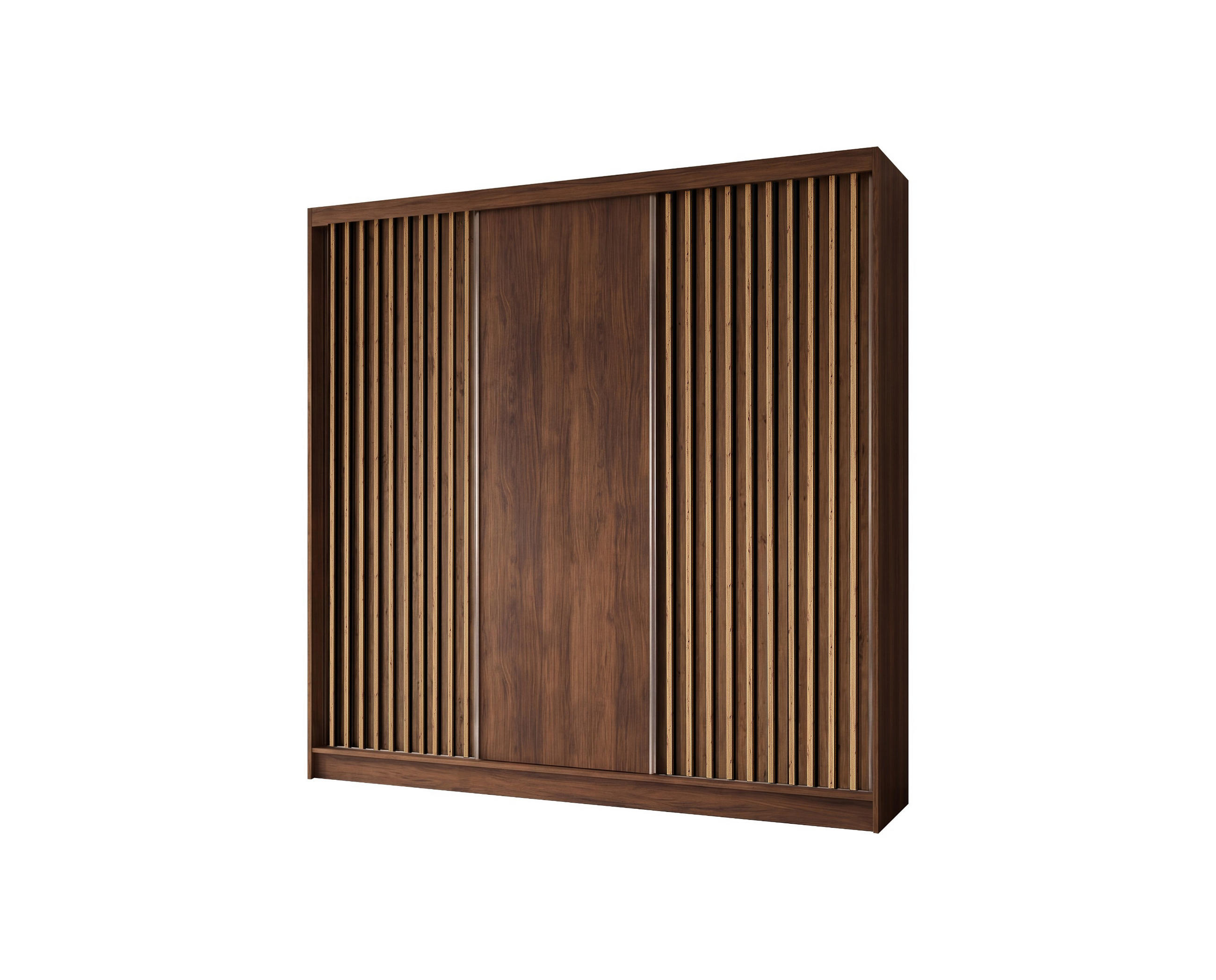 SCHWEBETÜRENSCHRANK Erika 240 cm mit Lamellen ohne Spiegel 3-türig, Nuss Warmia, artisan - Dunkelbraun/Braun, Kunststoff (240/216/51cm) - Margaret Hadas24