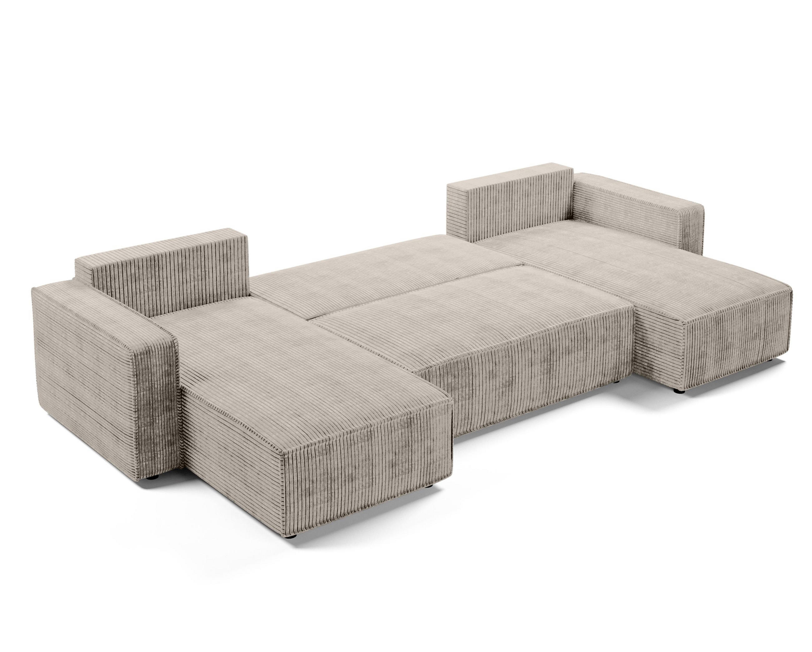 WOHNLANDSCHAFT Aydin U Form Beige 338/169/85 cm Cord mit Schlaffunktion - Beige/Schwarz, Kunststoff/Textil (338/85/169cm) - AX Living