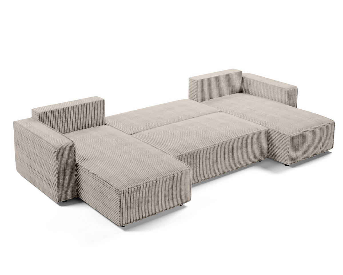 WOHNLANDSCHAFT Aydin U Form Beige 338/169/85 cm Cord mit Schlaffunktion - Beige/Schwarz, Kunststoff/Textil (338/85/169cm) - AX Living